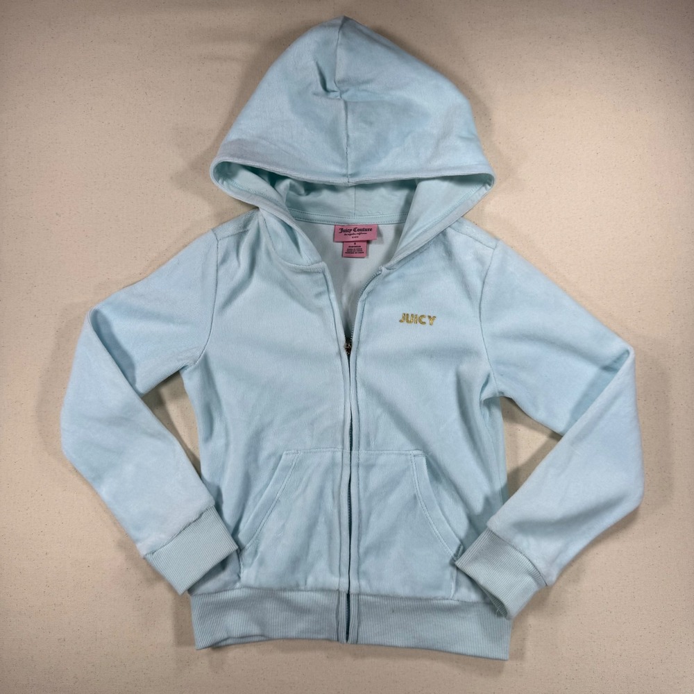 Juicy Couture Kids Velour Tracksuit Light Blue Hoodie Joggers Set Size 6 - Picture 2 of 13